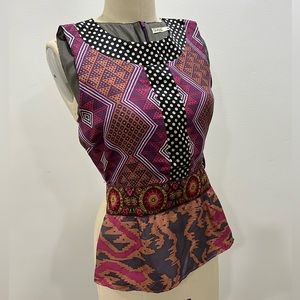 Whitley by Johnny Was Multi Print Sleeveless Emb Waist Peplum Top